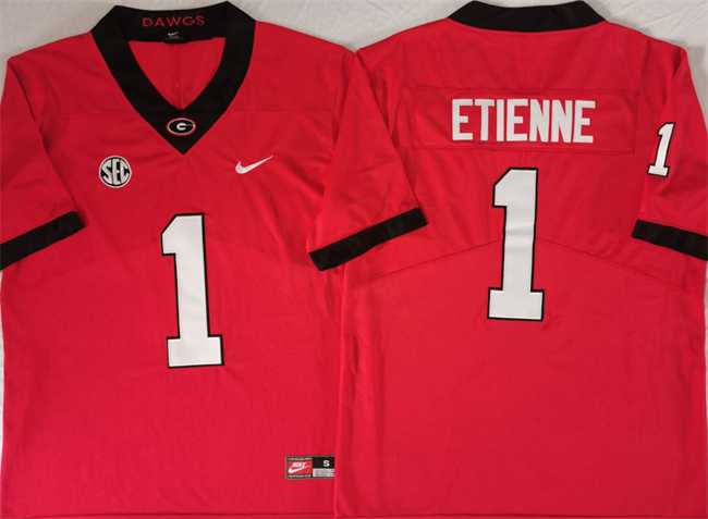 Mens Georgia Bulldogs #1 Trevor Etienne Red Stitched Jersey